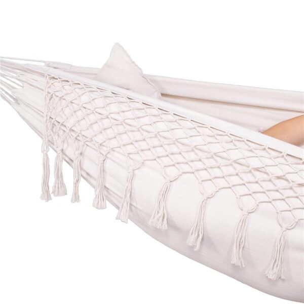 Kétszemélyes függőágy rojtokkal és 2 párnával, 200kg, 200×150 cm, bézs - Image 5