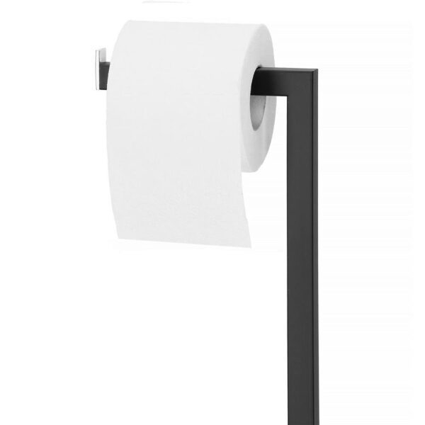 Stand cu perie WC si suport hartie igienica, metal si bambus, 79cm, negru - Image 4