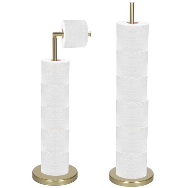 Suport hartie igienica 2 in 1 cu tija mobila, 68.5cm, auriu