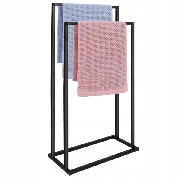 Fém fürdőszobai törölközőtartó, 2 állvánnyal, 84 cm, fekete - Image 5