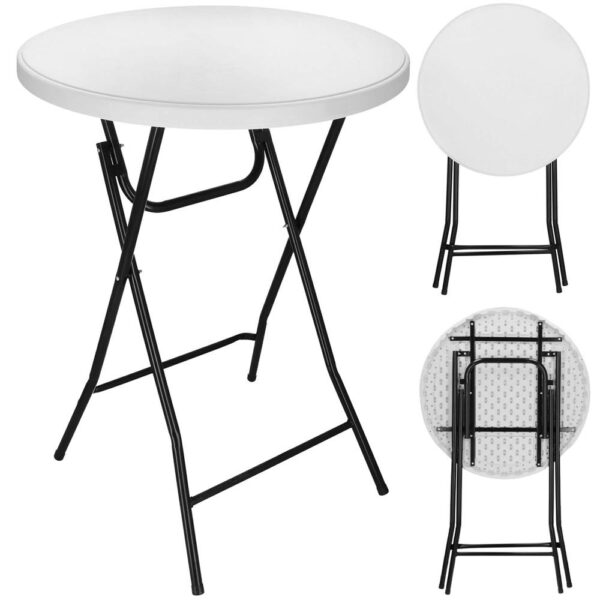 Masa catering profesionala pentru evenimente, inalta, cu picioare metal pliabile, rotunda, d 80 cm, h 110 cm, alb - Image 5