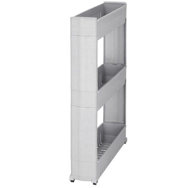 Sistem rafturi de depozitare cu roti pentru bucatarie sau baie cu 3 polite, 54x13x70cm, gri - Image 5