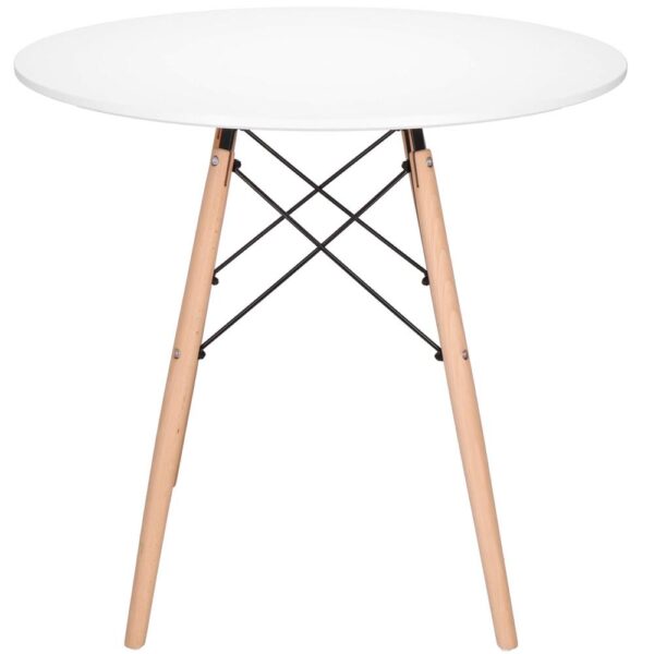 Konyhai étkezőasztal, kerek, átmérő 80 cm, magasság 75 cm, MDF lap, fa lábak, Fehér - Image 6