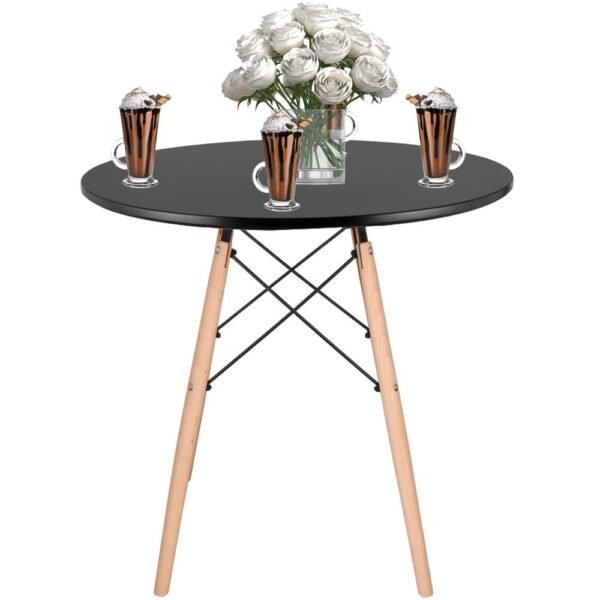 ÚJRACSOMAGOLT TERMÉK: Konyhai étkezőasztal, kerek, átmérő 80 cm, magasság 75 cm, MDF lap, fa lábak, Fekete - Image 9