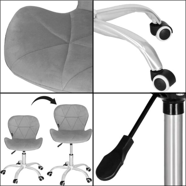 Scaun de birou ergonomic, tapitat cu catifea, 120kg, gri - Image 6