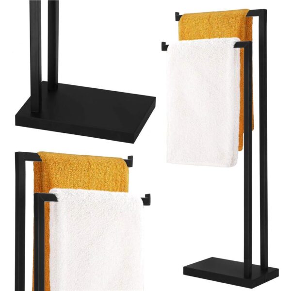Suport metalic de baie pentru prosoape, cu 2 brate, 80 cm, negru mat - Image 6
