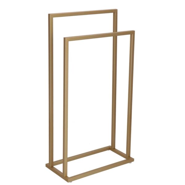Suport metalic de baie pentru prosoape, cu 2 standuri, 86 cm, auriu mat - Image 6
