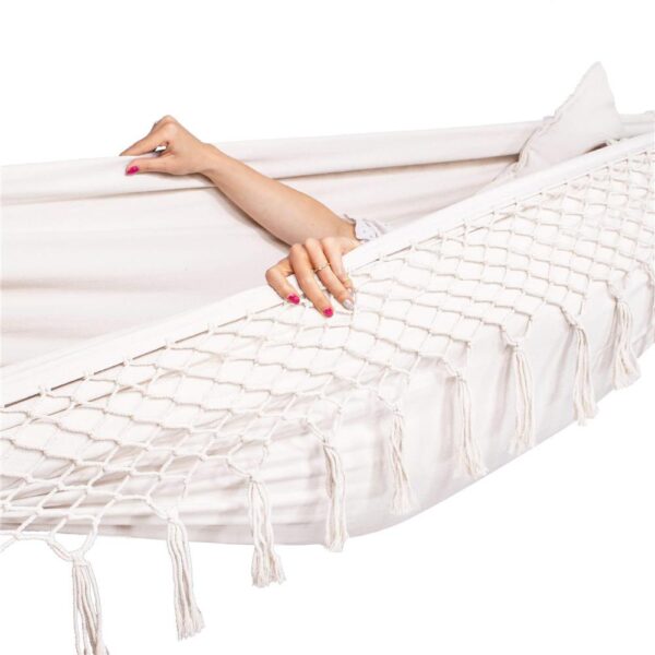 Kétszemélyes függőágy rojtokkal és 2 párnával, 200kg, 200×150 cm, bézs - Image 6