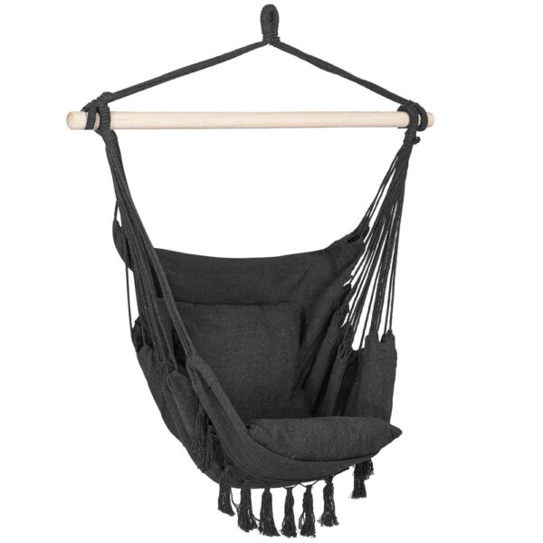 Függesztett hinta függőágy otthonra vagy kertre, párnákkal, 130x100cm, 150kg, sötétszürke