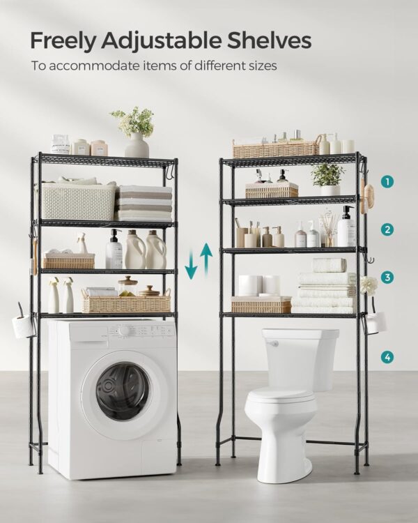 SONGMICS Fürdőszoba tároló polc, átlapolva a mosógépre vagy a wc csészére, 30x83x176 cm, fekete - Image 5
