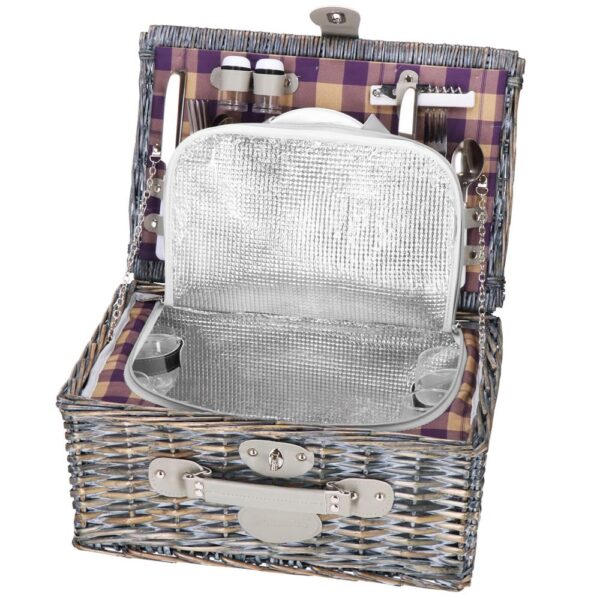 Piknikkosár 4 fő részére Deluxe, fonott, edényekkel, evőeszközökkel, hőszigetelt, szürke - Image 5