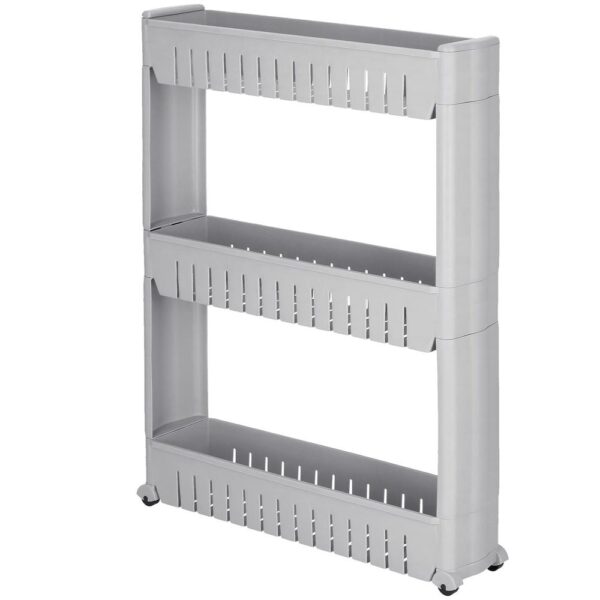Sistem rafturi de depozitare cu roti pentru bucatarie sau baie cu 3 polite, 54x13x70cm, gri - Image 6