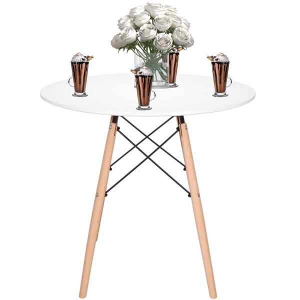 Konyhai étkezőasztal, kerek, átmérő 80 cm, magasság 75 cm, MDF lap, fa lábak, Fehér - Image 7