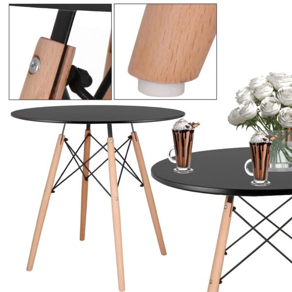 ÚJRACSOMAGOLT TERMÉK: Konyhai étkezőasztal, kerek, átmérő 80 cm, magasság 75 cm, MDF lap, fa lábak, Fekete - Image 10
