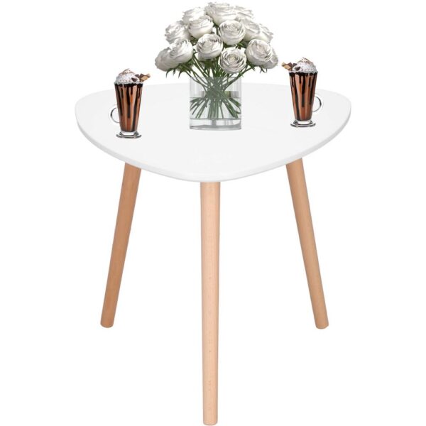Dohányzóasztal, ovális, átmérő 50 cm, magasság 48 cm, MDF lap, fa lábak, Fehér - Image 7
