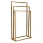 Suport metalic de baie pentru prosoape, cu 3 standuri, 86 cm, auriu mat