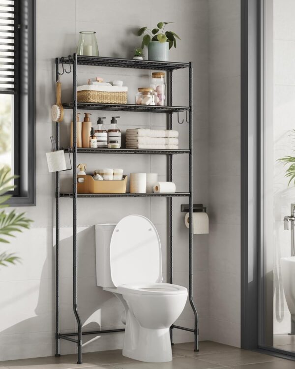 SONGMICS Fürdőszoba tároló polc, átlapolva a mosógépre vagy a wc csészére, 30x83x176 cm, fekete - Image 6