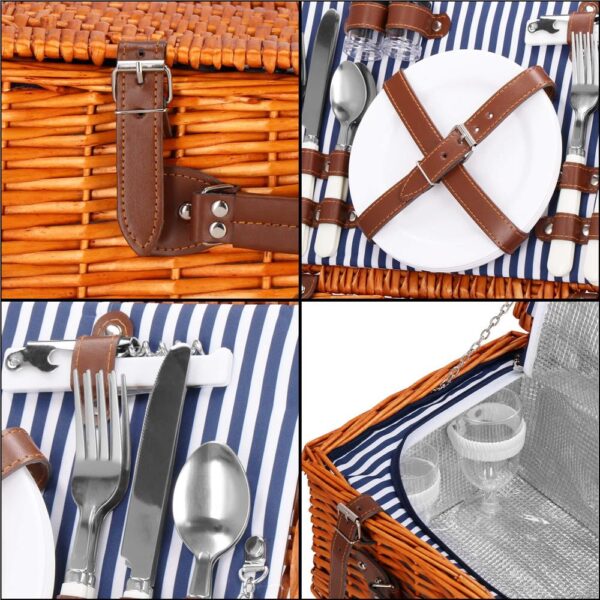 Cos de picnic echipat pentru 4 persoane Deluxe, din rachita, cu vesela si tacamuri, frigorific - Image 7