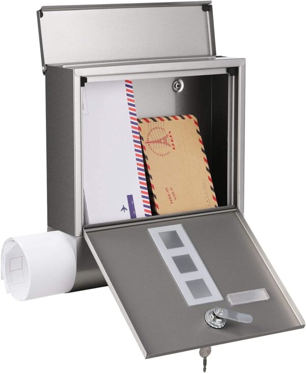 SONGMICS Kültéri postaláda, kerítésre vagy falra, acélból, 31x10x33cm, ezüst - Image 6