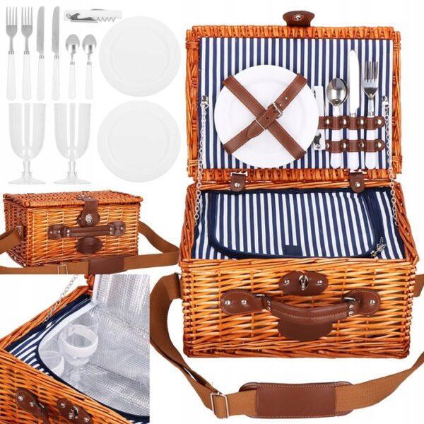 Cos de picnic echipat pentru 2 persoane Deluxe, din rachita, cu vesela si tacamuri, frigorific - Image 6