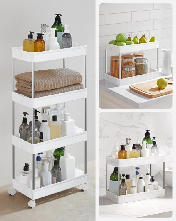 SONGMICS Carucior de depozitare mobil cu roti, pe 4 niveluri, 40x22x86 cm, alb - Image 6