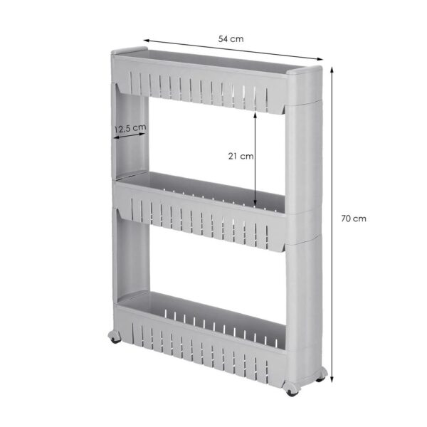 Sistem rafturi de depozitare cu roti pentru bucatarie sau baie cu 3 polite, 54x13x70cm, gri - Image 7