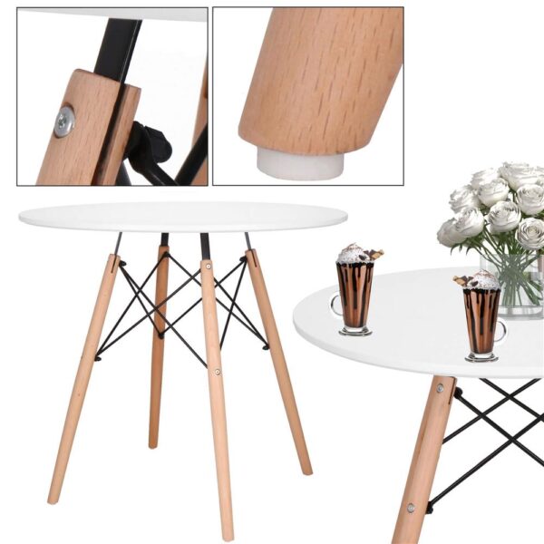 Konyhai étkezőasztal, kerek, átmérő 80 cm, magasság 75 cm, MDF lap, fa lábak, Fehér - Image 8