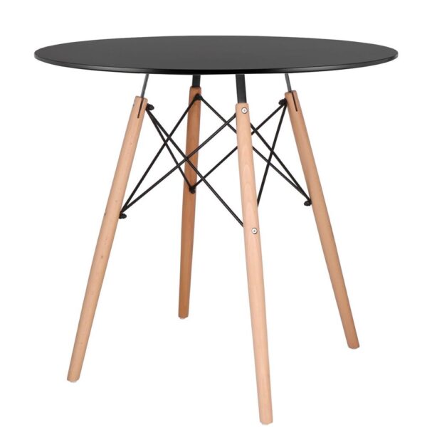 ÚJRACSOMAGOLT TERMÉK: Konyhai étkezőasztal, kerek, átmérő 80 cm, magasság 75 cm, MDF lap, fa lábak, Fekete - Image 11