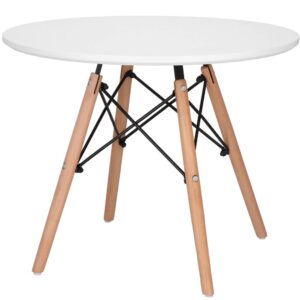 Dohányzóasztal, kerek, átmérő 60 cm, magasság 45 cm, MDF lap, fa lábak, Fehér
