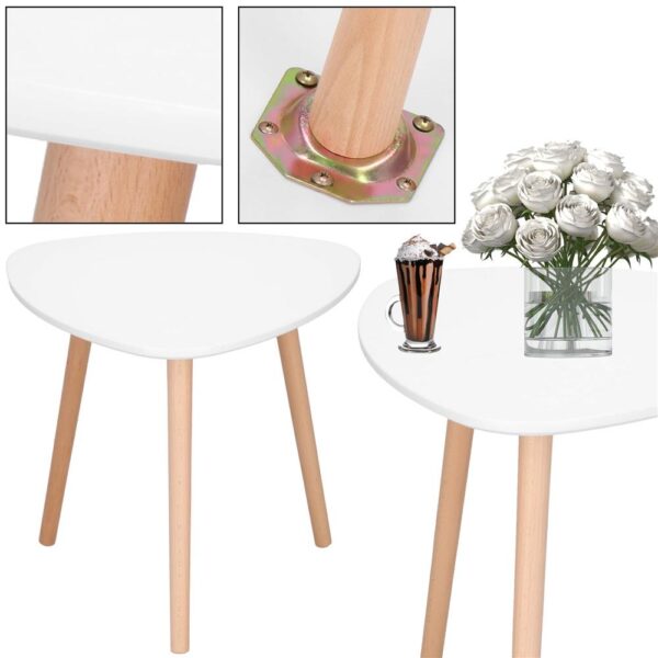 Dohányzóasztal, ovális, átmérő 50 cm, magasság 48 cm, MDF lap, fa lábak, Fehér - Image 8