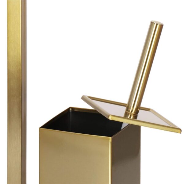 Stand cu perie WC si suport hartie igienica, metal si bambus, 67cm, auriu - Image 7