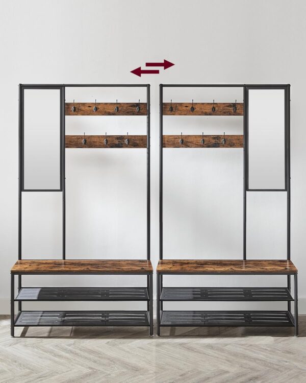 VASAGLE Akasztó cipőtároló polcokkal és tükörrel, ipari, 35x98x180 cm, rusztikus barna és fekete - Image 7