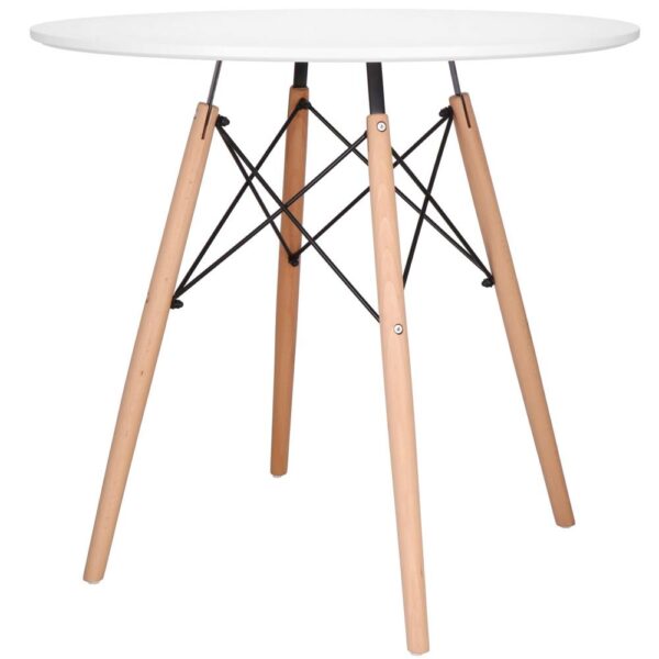 Konyhai étkezőasztal, kerek, átmérő 80 cm, magasság 75 cm, MDF lap, fa lábak, Fehér - Image 9