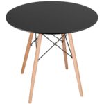 Masa dining bucatarie, rotunda, diametru 80 cm, inaltime 75 cm, Blat MDF, Picioare lemn, Negru