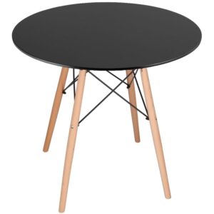 ÚJRACSOMAGOLT TERMÉK: Konyhai étkezőasztal, kerek, átmérő 80 cm, magasság 75 cm, MDF lap, fa lábak, Fekete