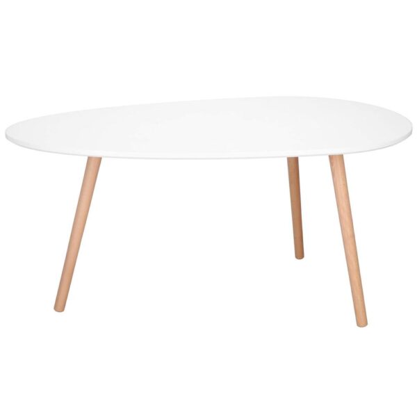 Dohányzóasztal, ovális, felső 100x50 cm, magasság 48 cm, MDF lap, fa lábak, Fehér - Image 8