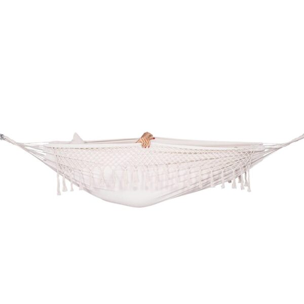 Kétszemélyes függőágy rojtokkal és 2 párnával, 200kg, 200×150 cm, bézs