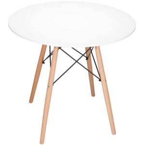 Konyhai étkezőasztal, kerek, átmérő 80 cm, magasság 75 cm, MDF lap, fa lábak, Fehér