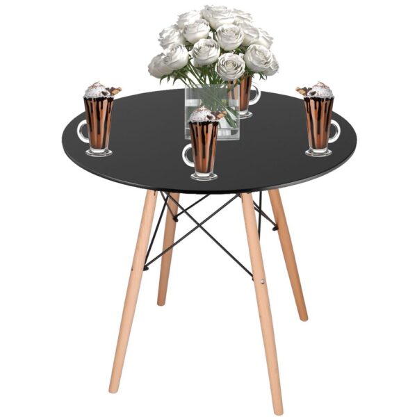 ÚJRACSOMAGOLT TERMÉK: Konyhai étkezőasztal, kerek, átmérő 80 cm, magasság 75 cm, MDF lap, fa lábak, Fekete - Image 12