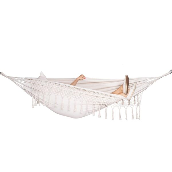 Kétszemélyes függőágy rojtokkal és 2 párnával, 200kg, 200×150 cm, bézs - Image 9