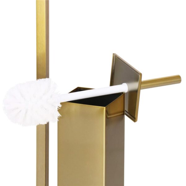 Stand cu perie WC si suport hartie igienica, metal si bambus, 67cm, auriu - Image 9