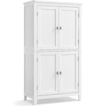 VASAGLE Fürdőszoba szekrény MDF-ből, 2 rekeszes és 4 ajtós, állítható polcokkal, 30x60x110cm, fehér