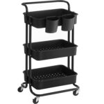 SONGMICS kerekes tárolókocsi, konyhába vagy fürdőszobába, 3 szintes, 42x34x86 cm, fekete
