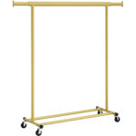 SONGMICS Suport pentru haine cu sina superioara extensibila, pe roti, reglabil pe latime, 45x(92-132)x160cm, auriu