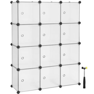 SONGMICS 12 kockás tároló egység cipők vagy ruhák tárolására, személyre szabható, 31x93x123 cm, átlátszó fehér
