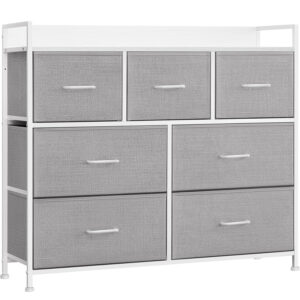 SONGMICS komód fém kerettel és 7 szövet fiókkal, 29x98x85 cm, szürke és fehér