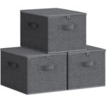 SONGMICS 3db összecsukható tárolódoboz, gardrób rendszerező, textil, 40x30x25 cm, szürke