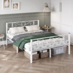 VASAGLE Fém franciaágy keret, 140x190 cm, fehér