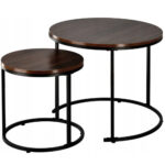 2 darabos dohányzóasztal szett, acél vázzal, MDF asztallappal, 60x60x50 cm és 40x40x40 cm, barna