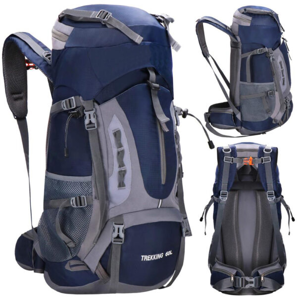 Katonai taktikai hátizsák túrázáshoz, esővédővel, 60 liter, 25 kg, 70x40x24 cm, kék szürke - Image 2